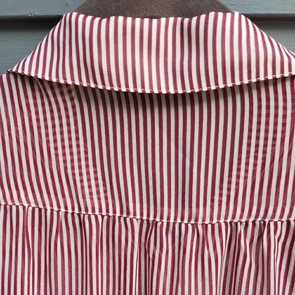 Modcloth Rust Tan Pinstripe Sheer Button Down Shirt Size Medium - Picture 4 of 10
